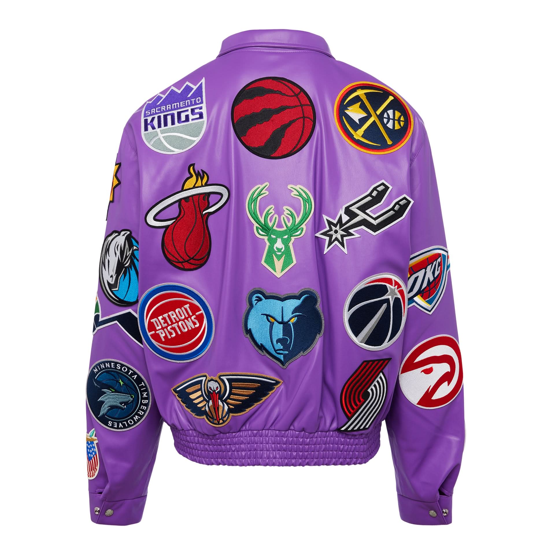 NBA Collage Vegan Leather Jacket Purple