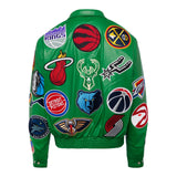 NBA Collage Vegan Leather Jacket Kelly Green